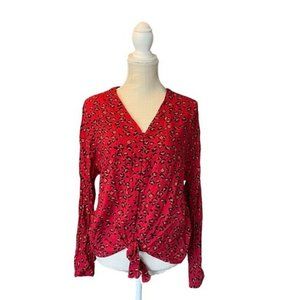 Beachlunchlounge Collection Animal Print Button Down Tie Waist Top